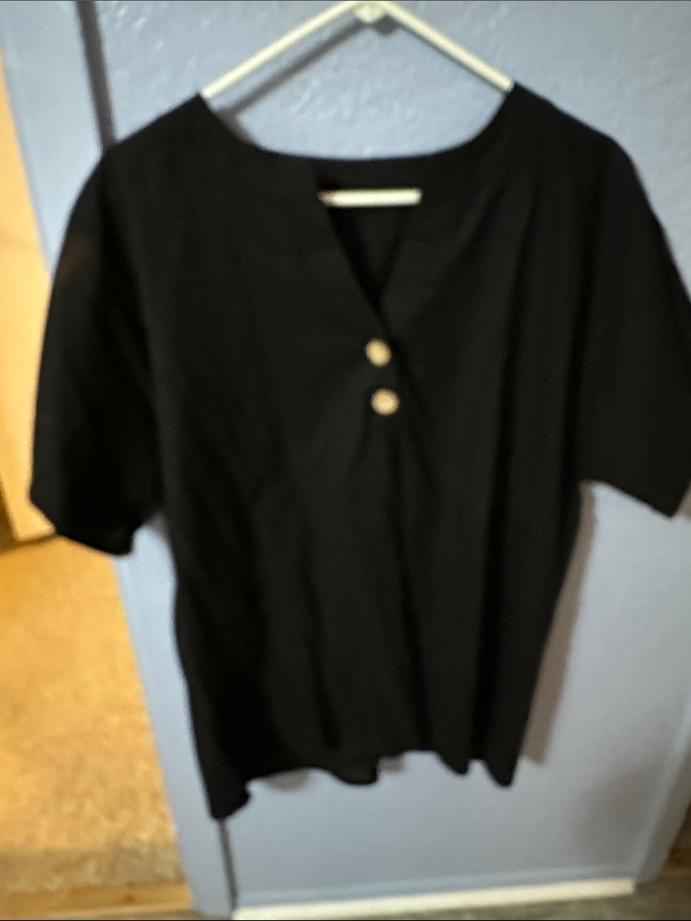 Classic Black Short-Sleeve Top with Button Detail